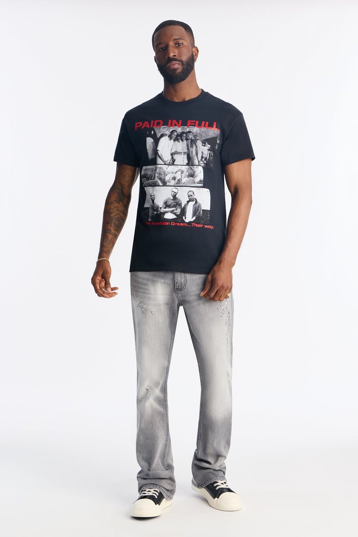 Paid In Full Short Paneled Sleeve Tee - Black