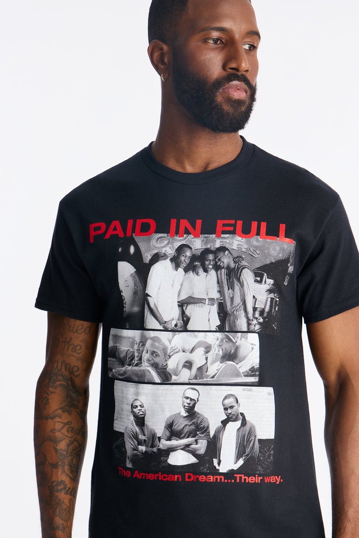 Paid In Full Short Paneled Sleeve Tee - Black