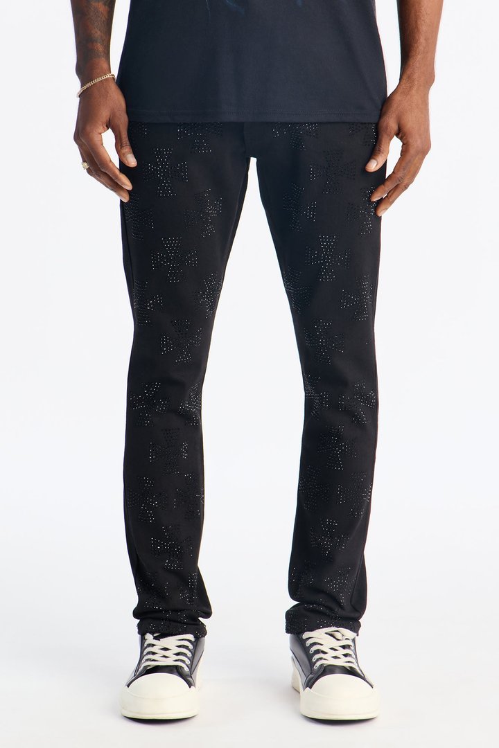 Skinny Crystal Cross Embellished Pant - Black