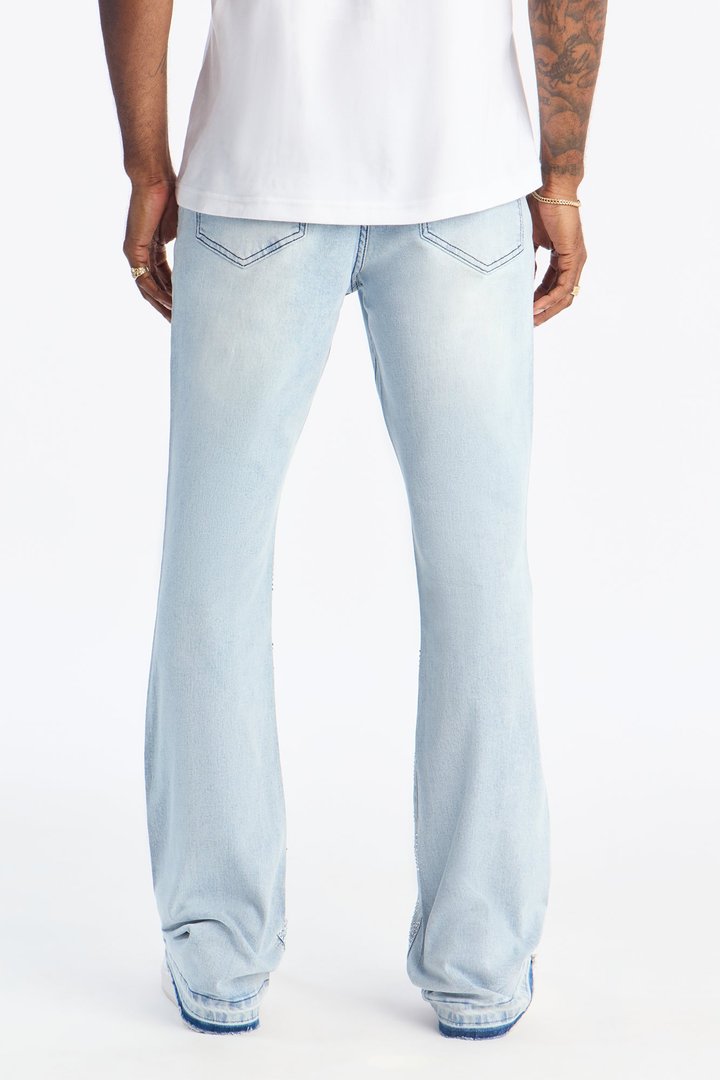 Stacked Skinny Flare Crosses Upon Crosses Jeweled Jean - Light Wash