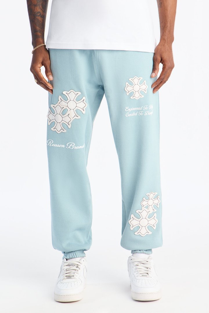 Rebellion Cross Applique Jogger - Light Blue
