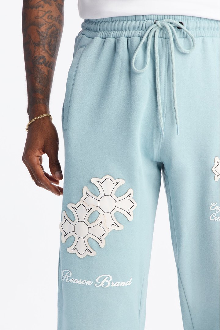 Rebellion Cross Applique Jogger - Light Blue