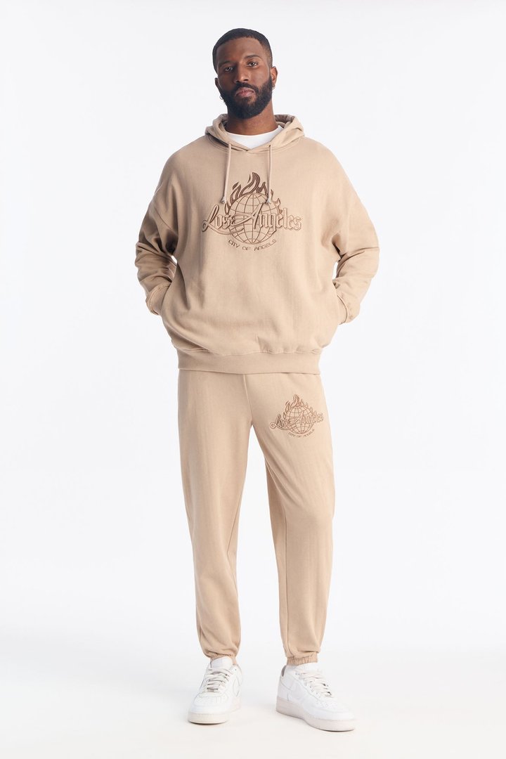 Lost Angeles Embroidered Hoodie - Tan