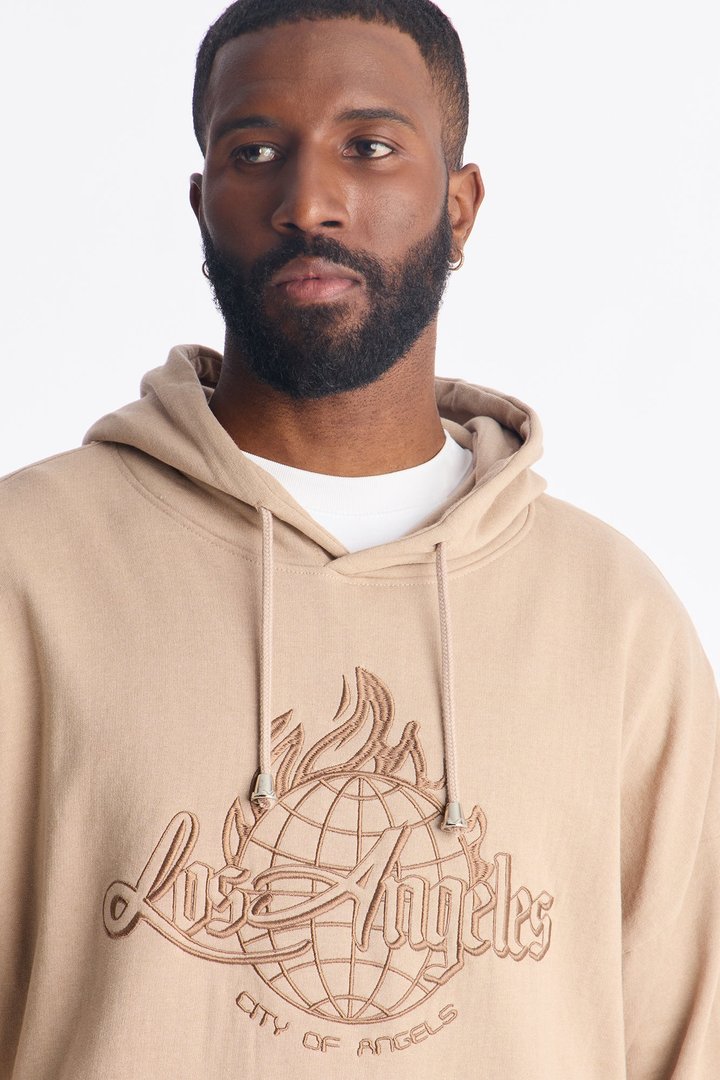 Lost Angeles Embroidered Hoodie - Tan