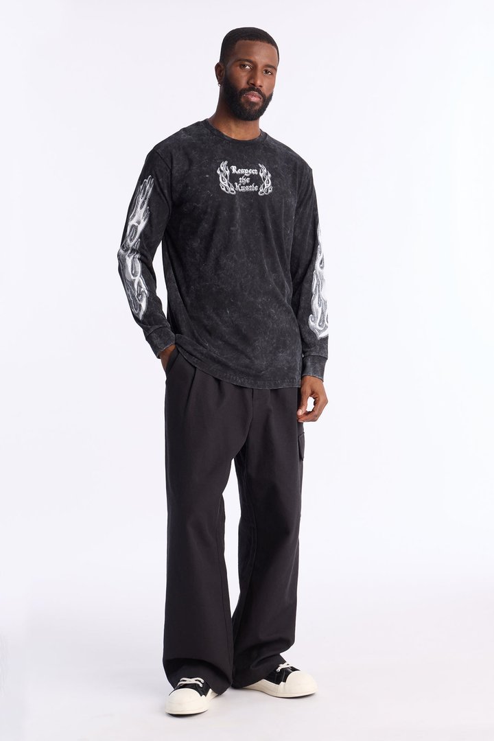 Respect The Hustle Long Sleeve Tee - Black Wash