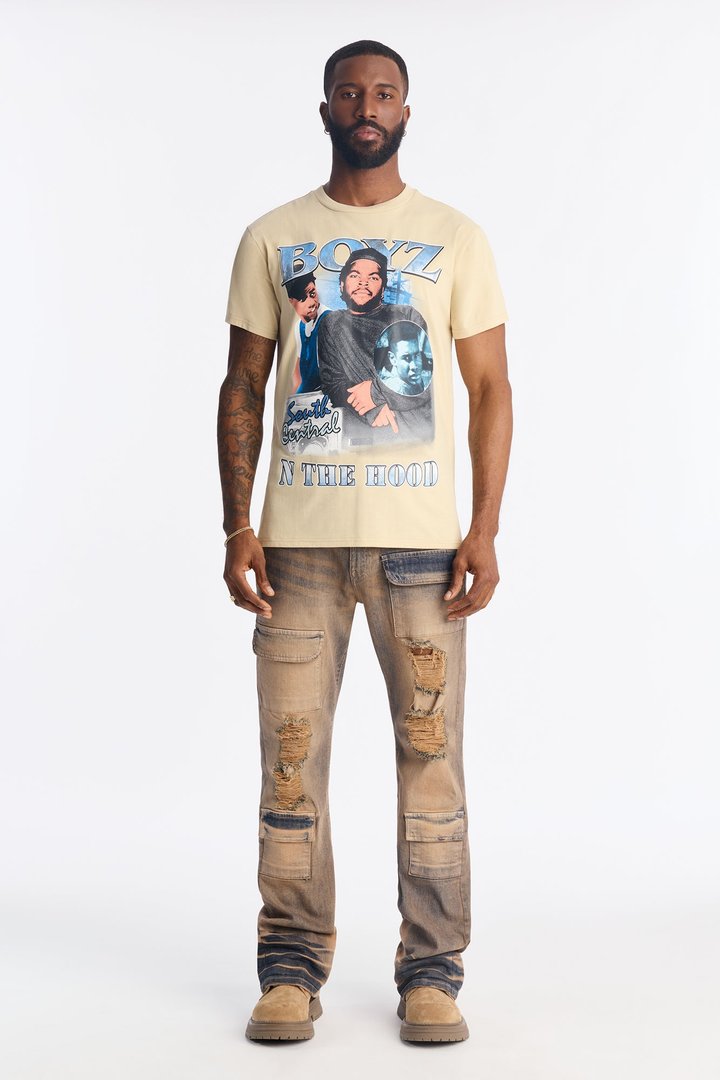 Stacked Skinny Flare No Fear Distressed Cargo Jean - Vintage Wash
