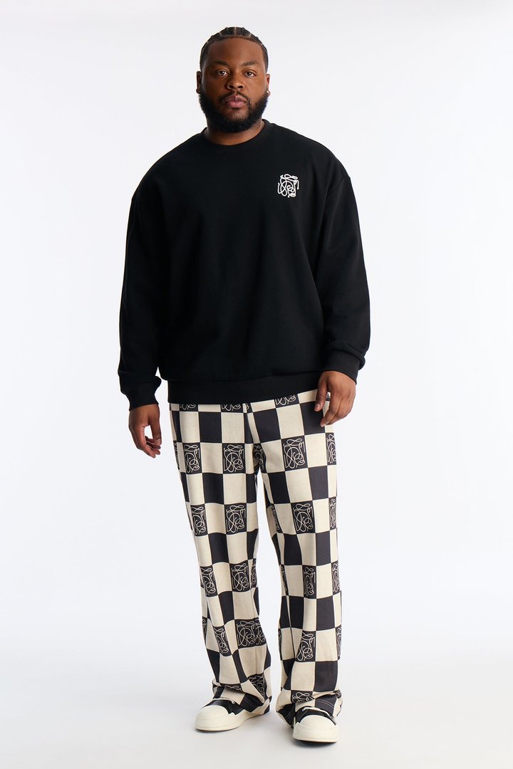 Checkered Crewneck Sweatshirt - Black