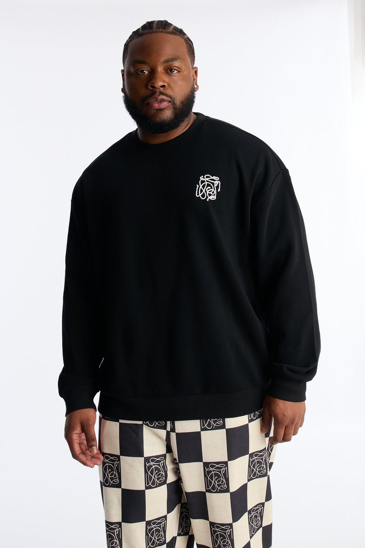 Checkered Crewneck Sweatshirt - Black