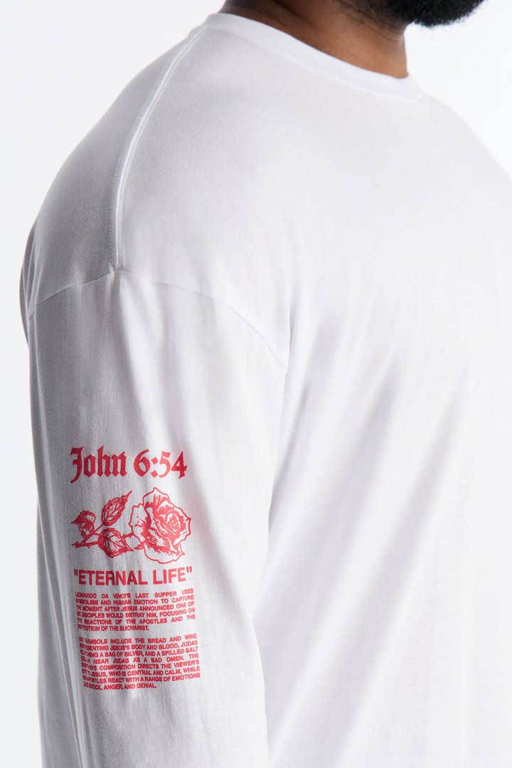 John 6:54 Eternal Life Long Sleeve Tee - White