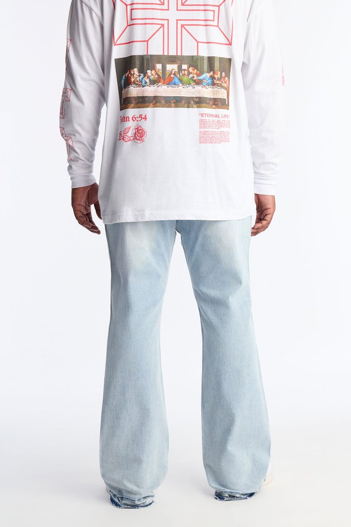 Stacked Skinny Flare Crosses Upon Crosses Jeweled Jean - Light Wash