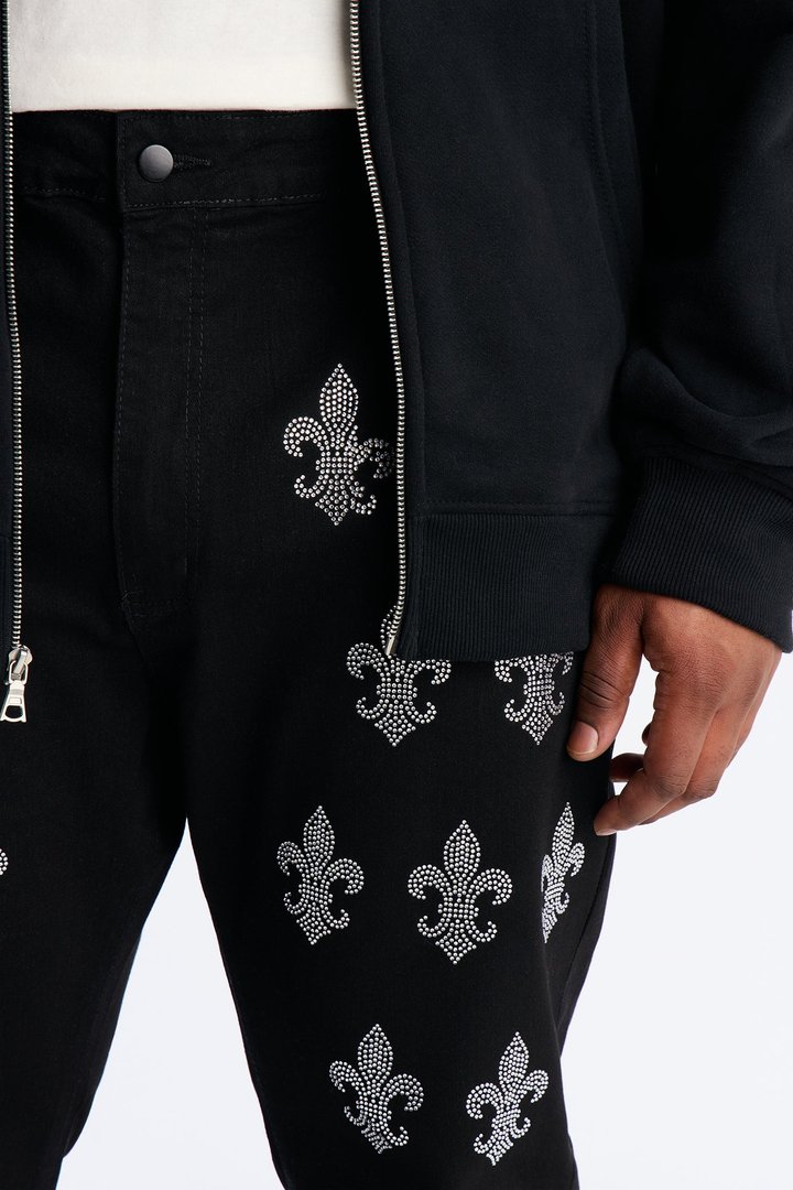 Stacked Skinny Flare Street Monarch Jeweled Jean - Black