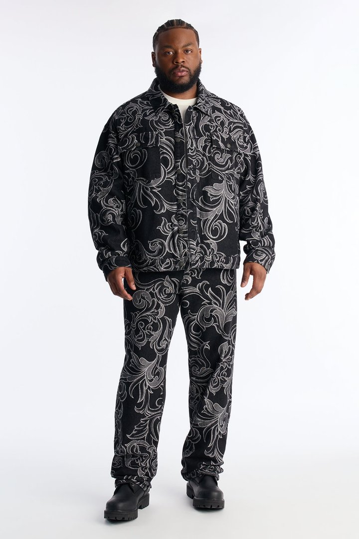 Straight Baroque Jacquard Jean - Black Wash