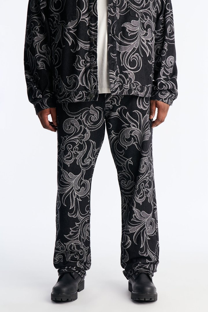 Straight Baroque Jacquard Jean - Black Wash