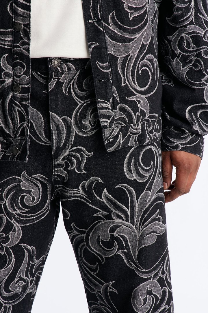 Straight Baroque Jacquard Jean - Black Wash