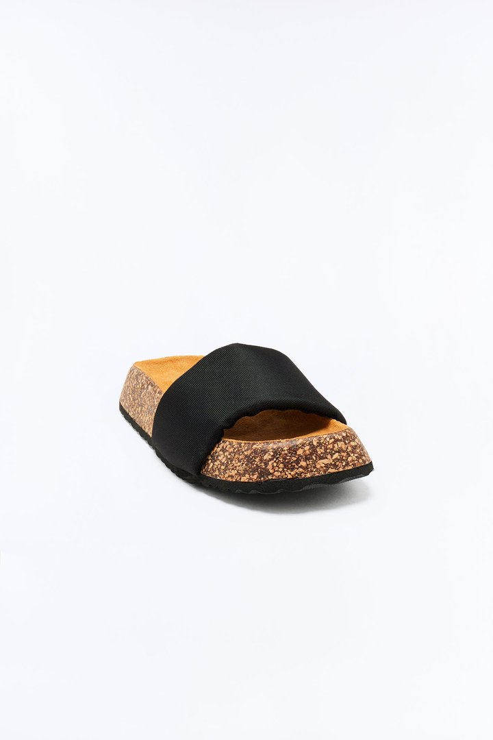 Tana Cork Slip On Slides - Black