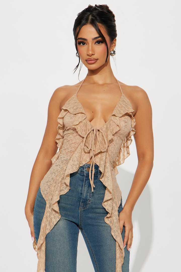 Love Me Now Lace Halter Top - Camel