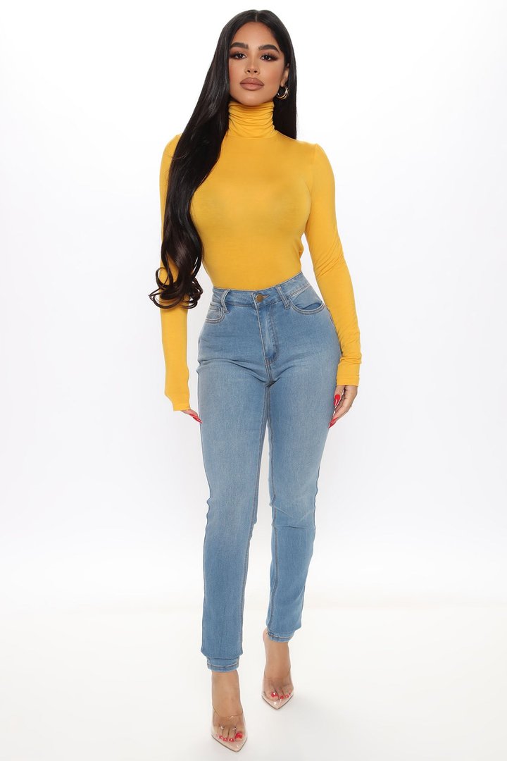 Pamela Turtle Neck Long Sleeve Top - Mustard