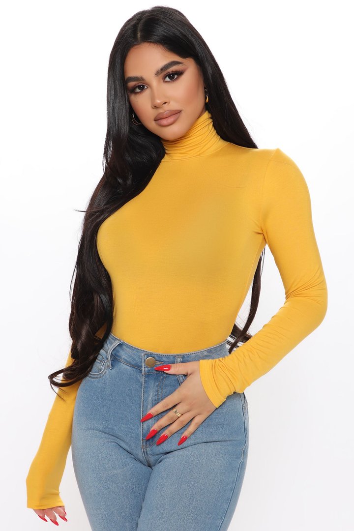 Pamela Turtle Neck Long Sleeve Top - Mustard