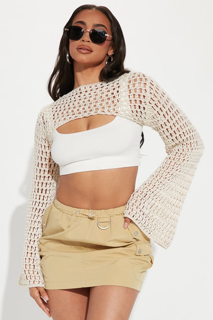 Moonbeam Crochet Shrug Sweater - Cream