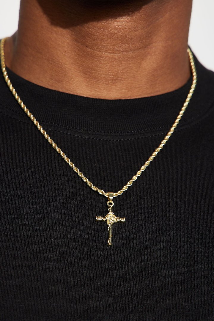 Rose Cross Pendant Chain Necklace - Gold