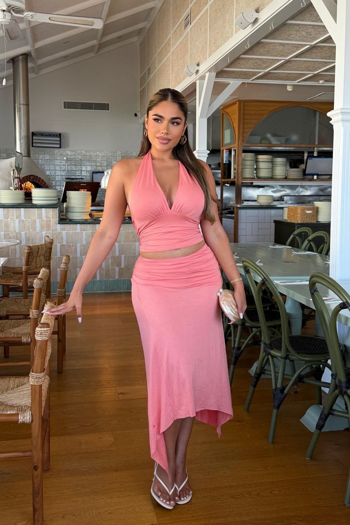 Alina Asymmetric Skirt Set - Peach