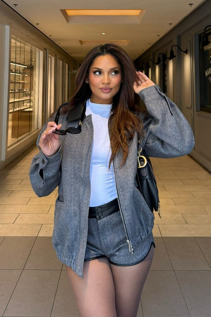 Halsey Crepe Herringbone Jacket - Black/combo