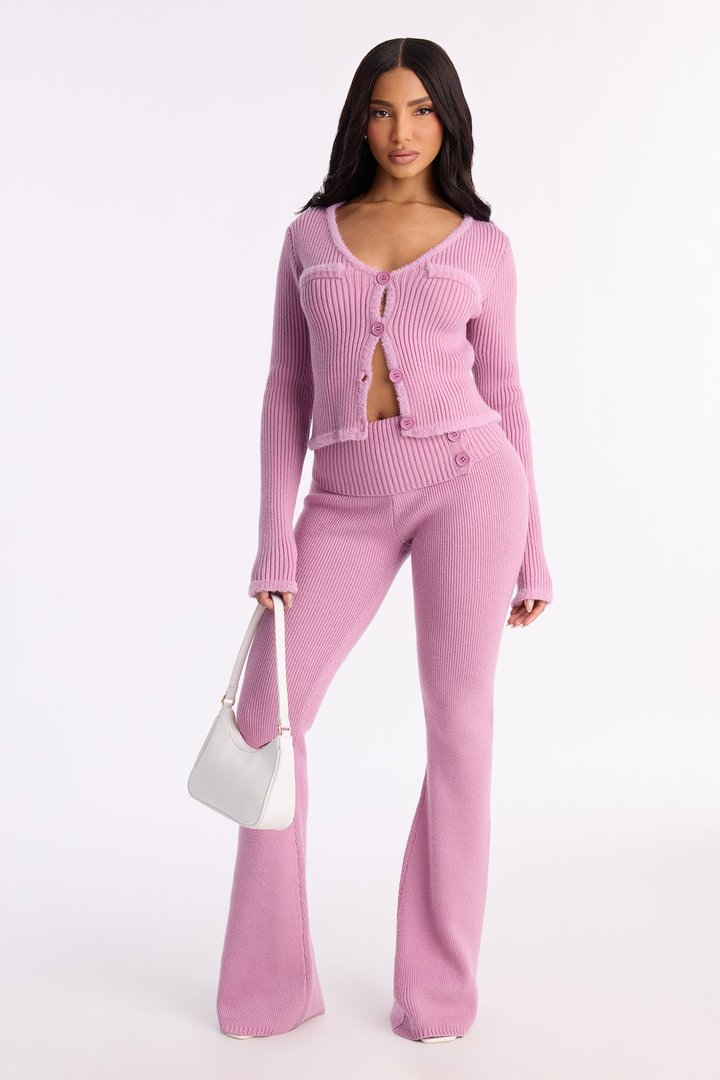 So Sweet Foldover Waist Flare Leg Pant Set - Lavender