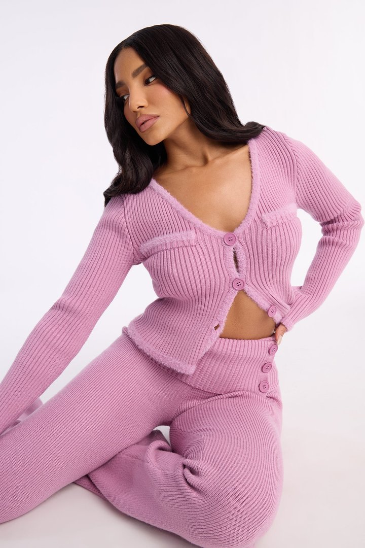 So Sweet Foldover Waist Flare Leg Pant Set - Lavender