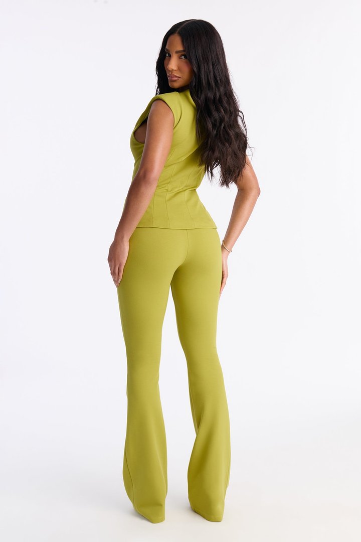 Inez Ponte Vest Flare Pant Set - Green