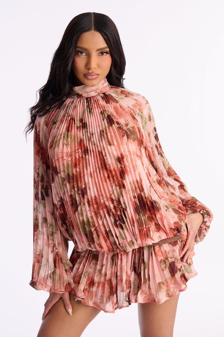 Piper Pleated Chiffon Mini Dress - Pink/combo