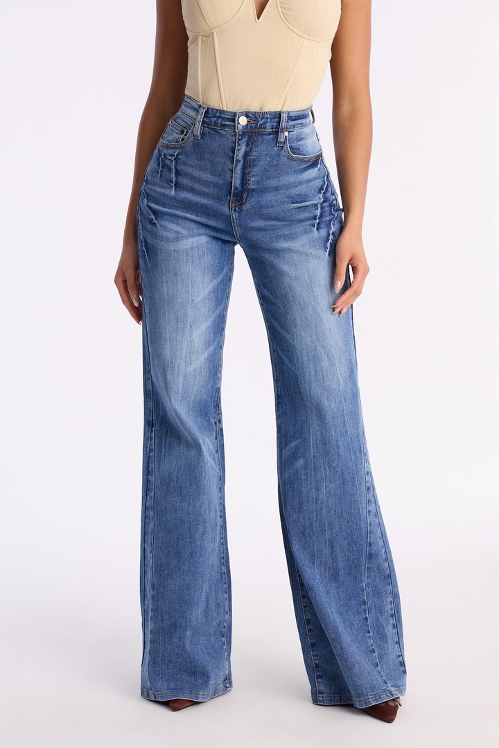 Hold Your Hopes High Rise Stretch Wide Leg Jeans - Medium Wash