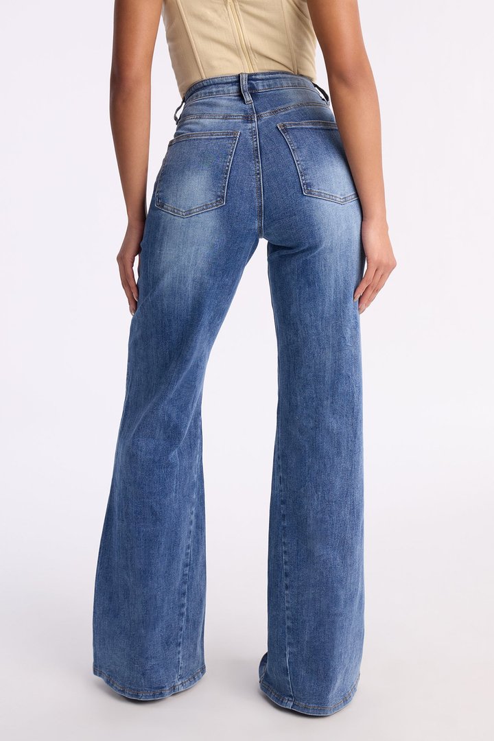 Hold Your Hopes High Rise Stretch Wide Leg Jeans - Medium Wash