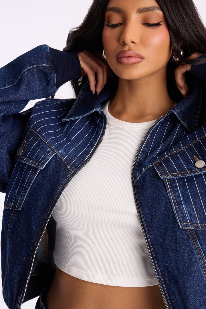 Legendary Striped Denim Jacket - Dark Wash