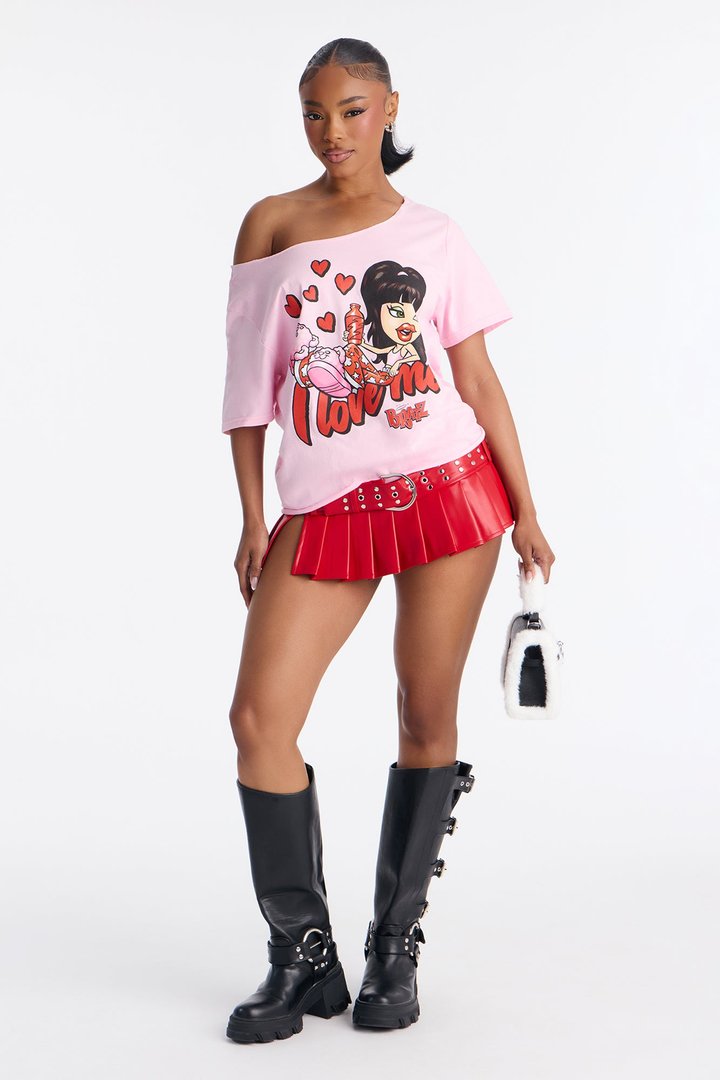 Bratz I Love Me Off Shoulder Tee - Light Pink