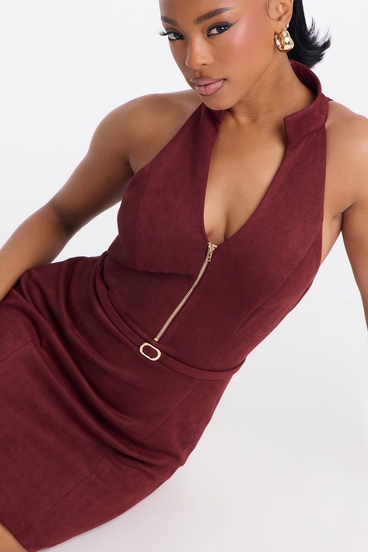 Hallie Sleeveless Faux Suede Mini Dress - Burgundy