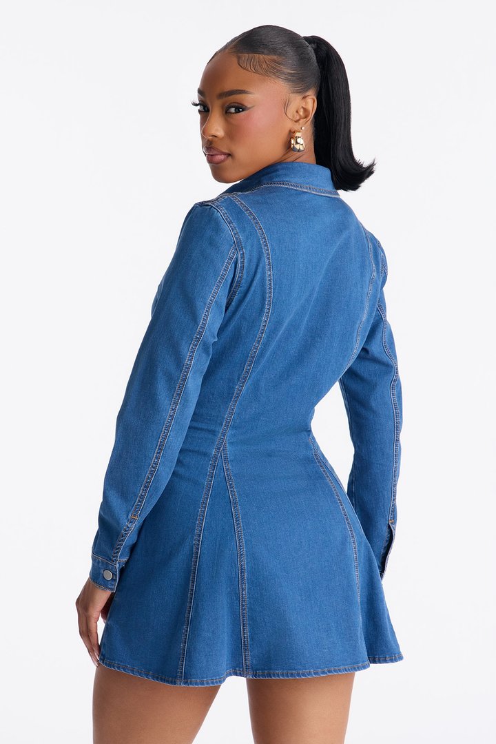 Jessi Long Sleeve Denim Mini Dress - Denim