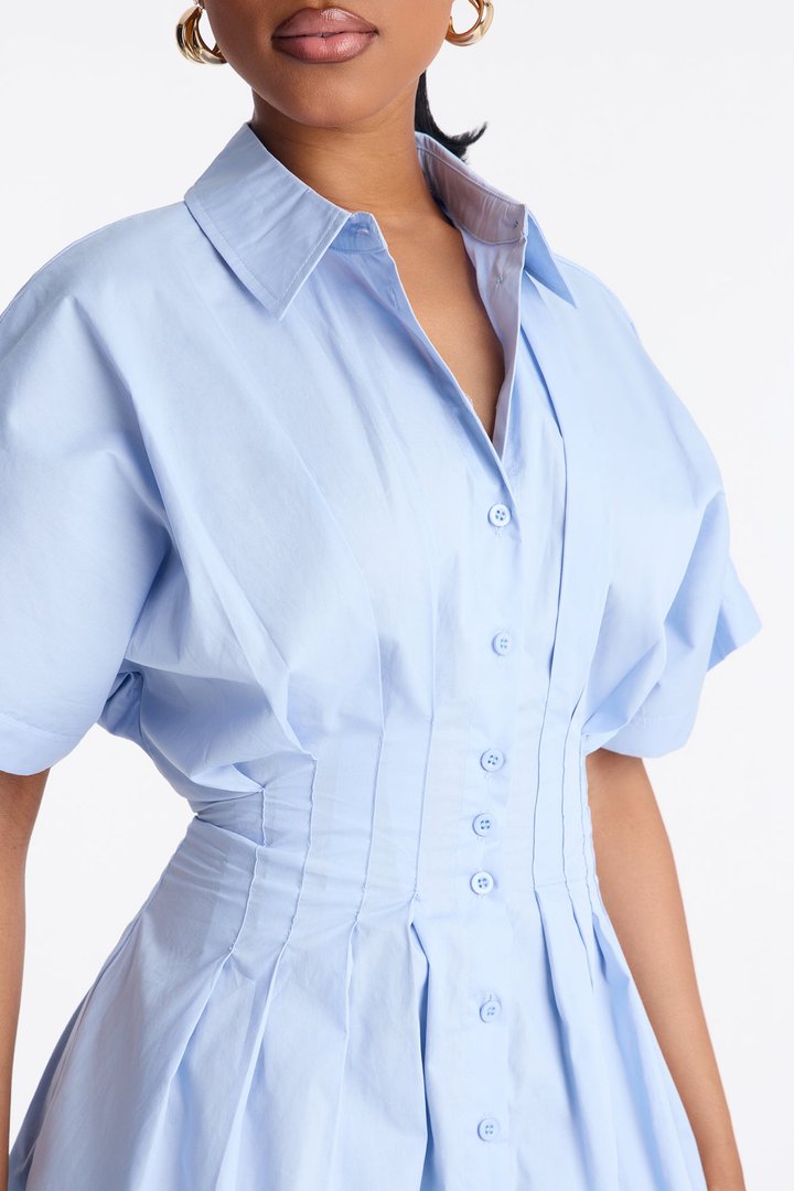 Mavis Short Sleeve Poplin Mini Dress - Blue
