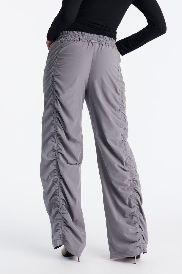 Maddie Ruched Windbreaker Wide Leg Pant - Charcoal