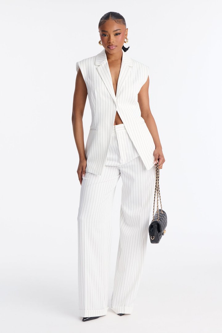 Blair Backless Vest Pinstripe Pant Set - White/combo