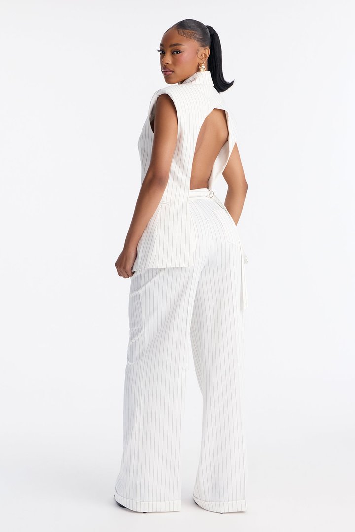 Blair Backless Vest Pinstripe Pant Set - White/combo