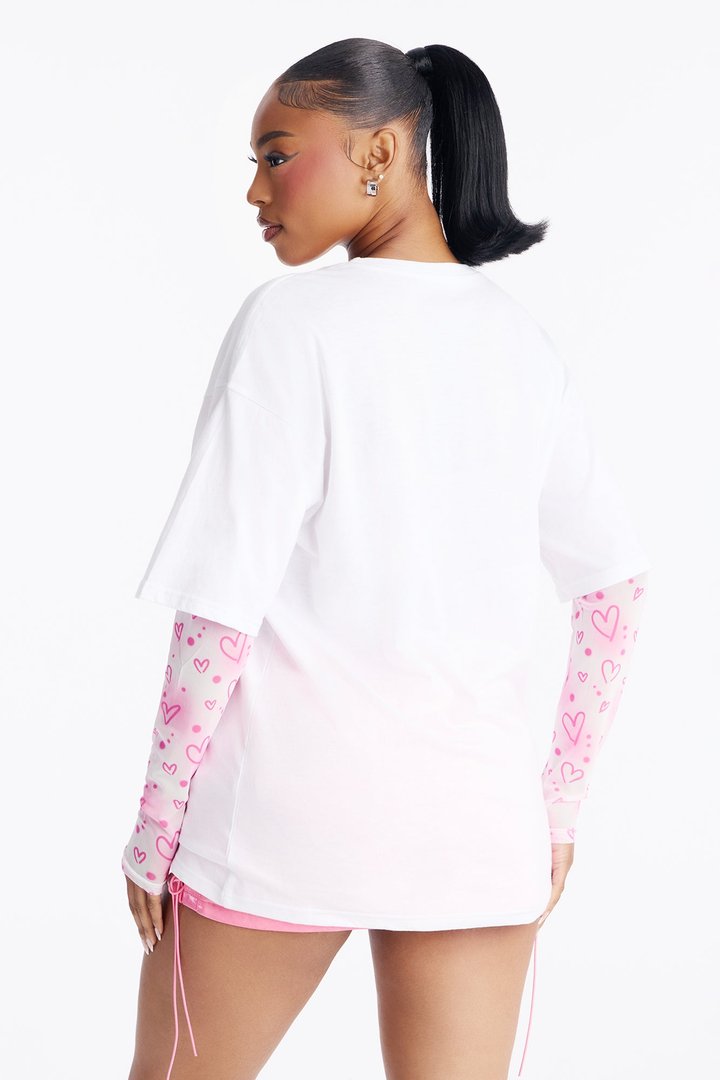 Hello Kitty Distressed Mesh Sleeves Tshirt - White