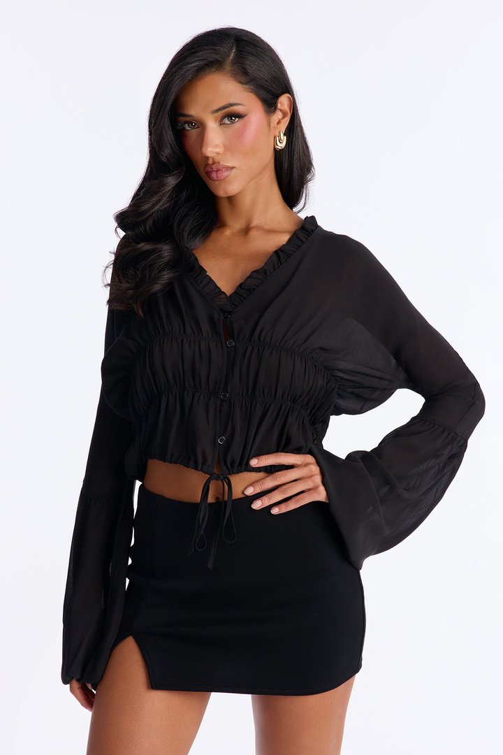 Let Them Stare Ruched Top - Black