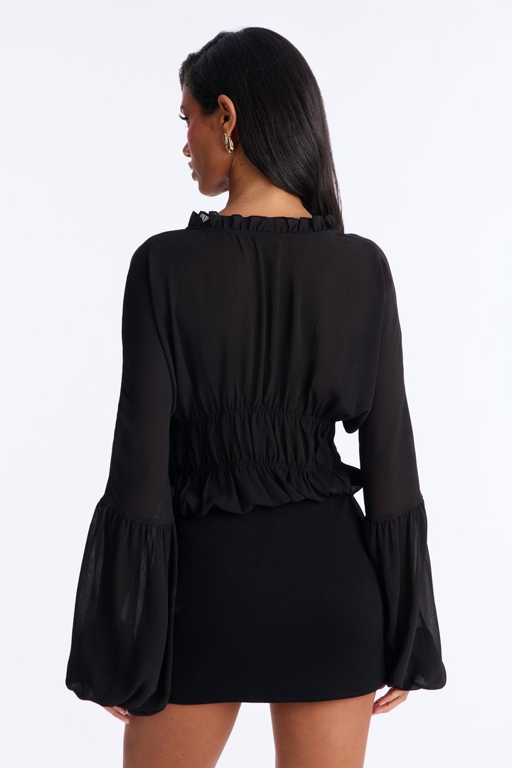 Let Them Stare Ruched Top - Black