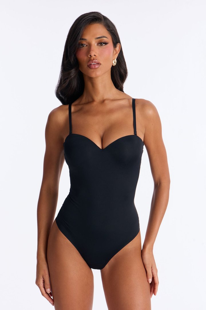 Josie Padded Sweetheart Neck Spaghetti Strap Bodysuit - Black