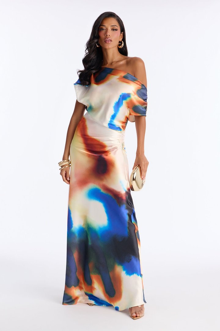 Polished Perfection Satin Maxi Dress - Ivory/combo