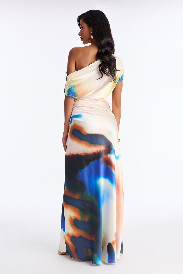 Polished Perfection Satin Maxi Dress - Ivory/combo