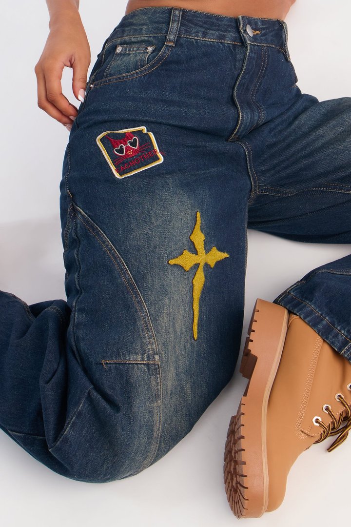 Kitten Around Barrel Leg Jeans - Dark Wash