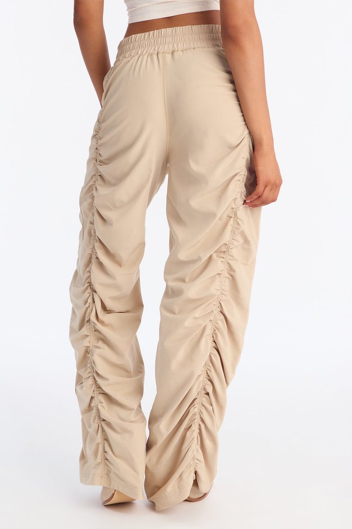 Maddie Ruched Windbreaker Wide Leg Pant - Sand
