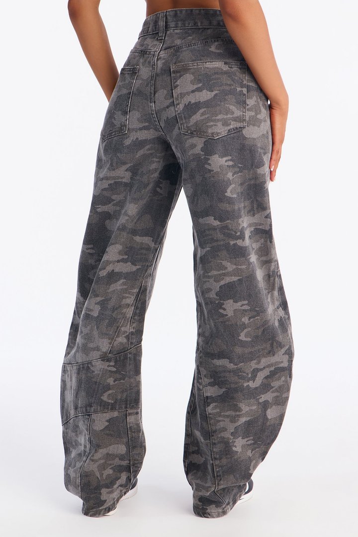 Now Or Never Camo Barrel Leg Jeans - Grey/combo