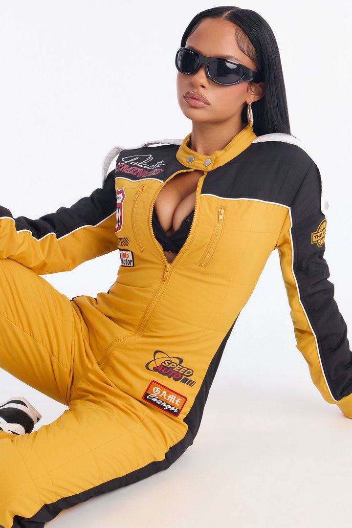 Fast Times Graphic Jogger Jumpsuit - Yellow